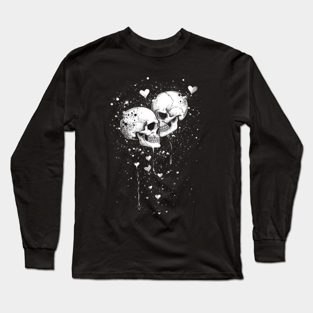 Couple Skull falling in love | Valentines Day Skull Long Sleeve T-Shirt by Monochromania